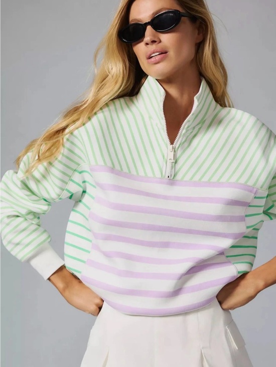 Scotch & Soda Tops - Scotch & Soda Women's Relaxed Half-Zip Sweatshirt In Stripe Size: XS